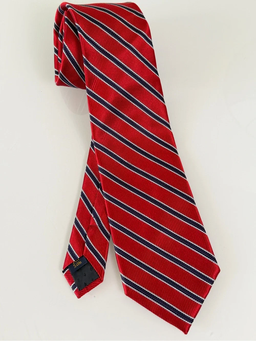 J.S. Blank Silk Men's Tie The Cotswold Collection Red Navy Blue Diagonal Stripe